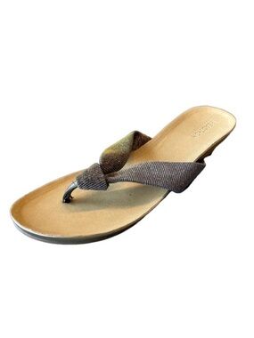 Reaction Kenneth Cole Metallic Fabric Sandals Slip On Flip Flop Wedge Shoes 10